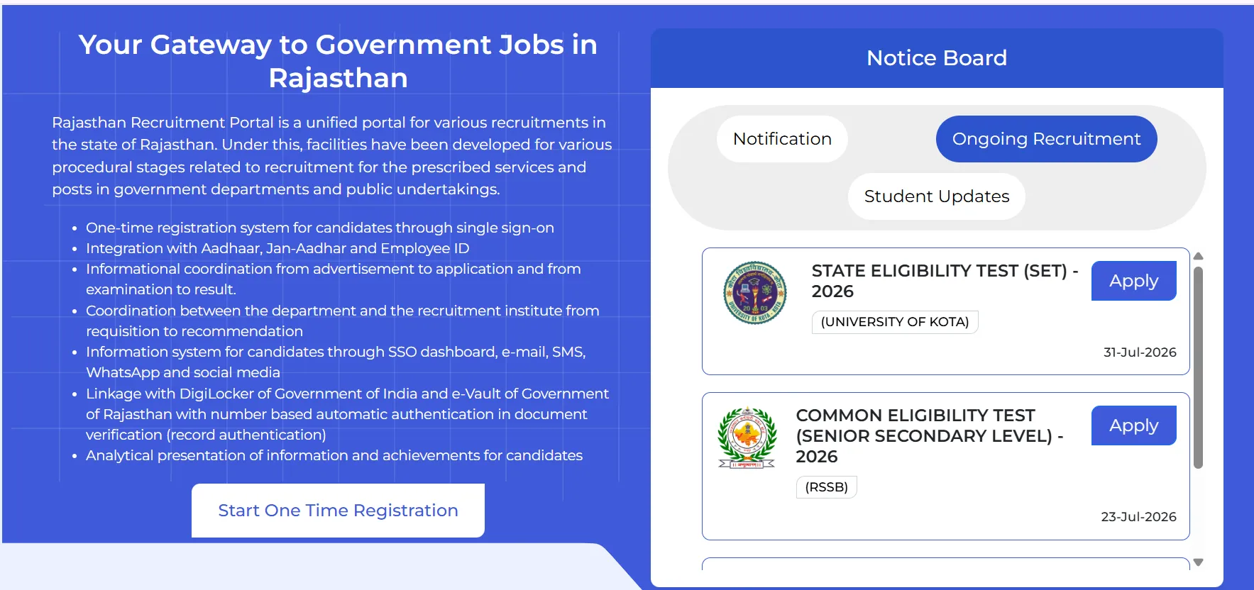 Rajasthan SET 2026 Apply Online Form Re Open ongoing recruitment apply screenshot
